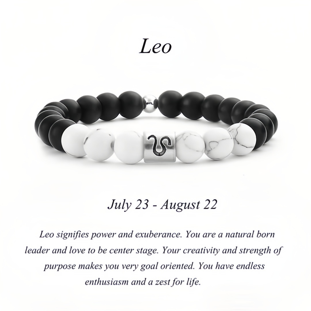 12 Zodiac Signs Natural Matte Stone White Turquoise Beaded Wealth Attraction Bracelet- EclatDoré