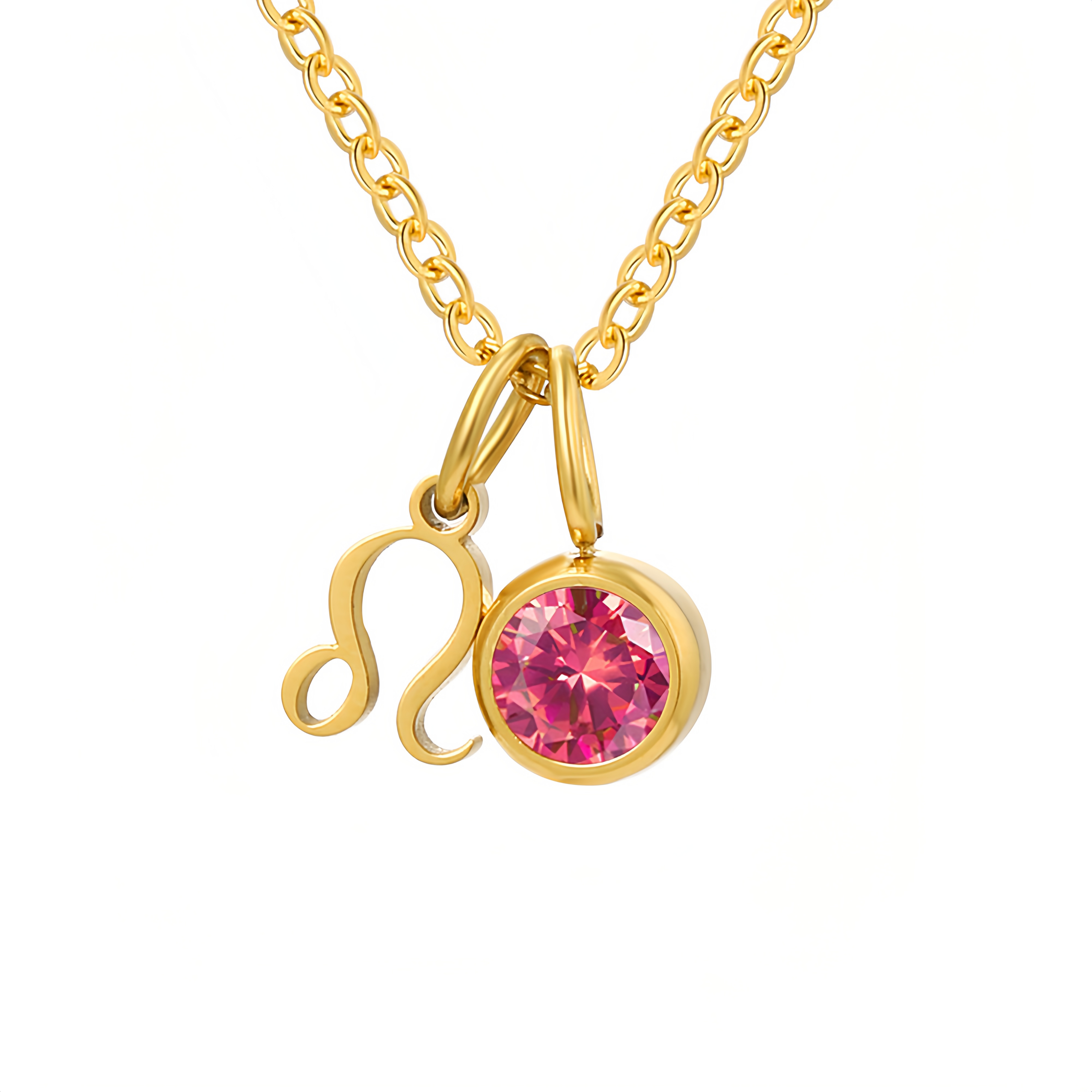 14K Gold Vermeil Zodiac Colorful Crystal Birthstone Protector Pendant Necklace- EclatDoré
