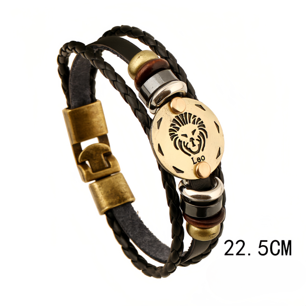 12 Zodiac Signs Handmade Leather Couple Bracelet with Hematite Totem Stone - Mystical Love Jewelry for 2025- EclatDoré