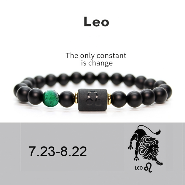 Spiritual Protection 12 Zodiac Signs Black Onyx Guardian Stone Adjustable Stretch Bracelet- EclatDoré
