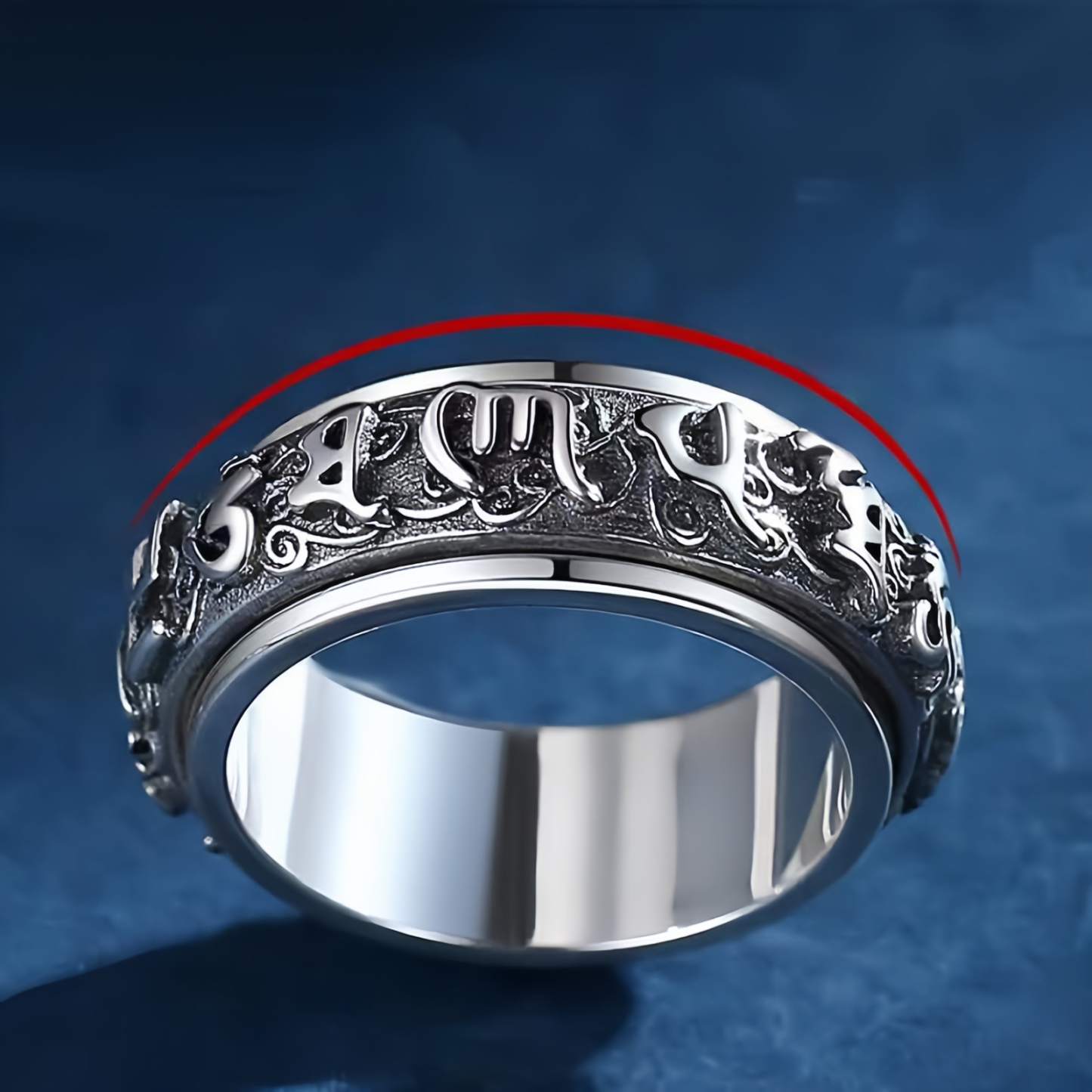 Six True Words Swastika Copper Healing Rotatable Ring