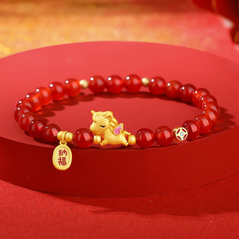 925 Sterling Silver Year Of The Horse Red Agate Lucky Fortune Confidence Bracelet
