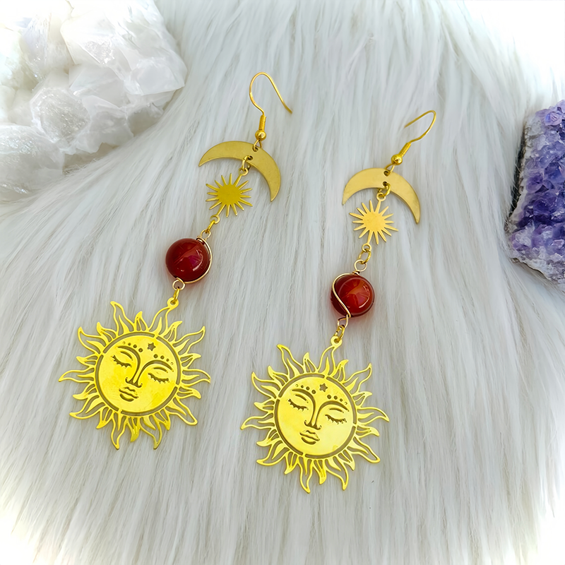 Brass Sun Moon Healing Earrings |   Copper Chakra Energy Balancing