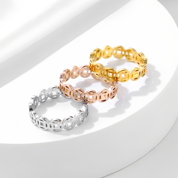 Vintage 18K Gold Plated Lucky Money Coin Ring for  Men & Women - Adjustable Stackable Fortune Attraction Jewelry- EclatDoré