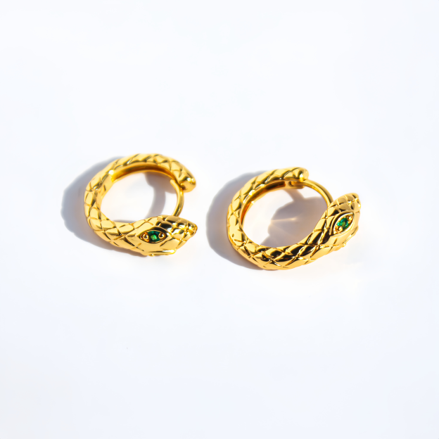 Zodiac Green Zircon Snake Eye Earrings - Adjustable Snake Earrings, Unique Statement Jewelry- EclatDoré