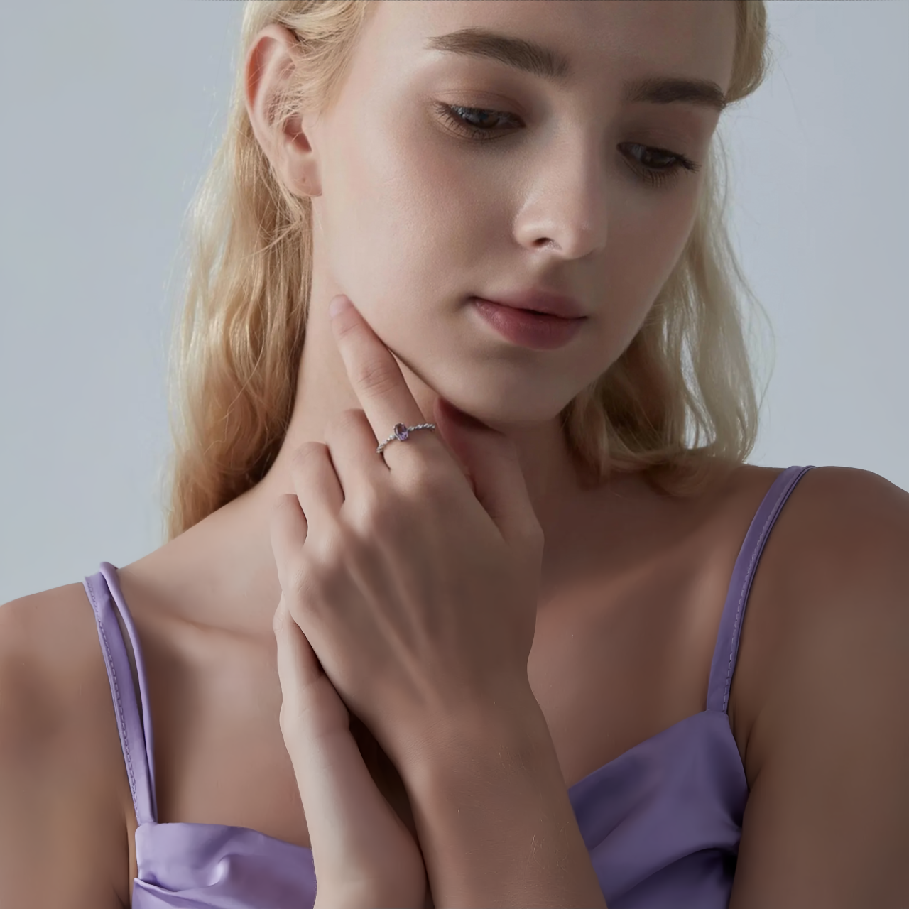 925 Sterling Silver Natural Amethyst Oval Ring | Fashion-Forward Stacking Jewelry for Friends- EclatDoré