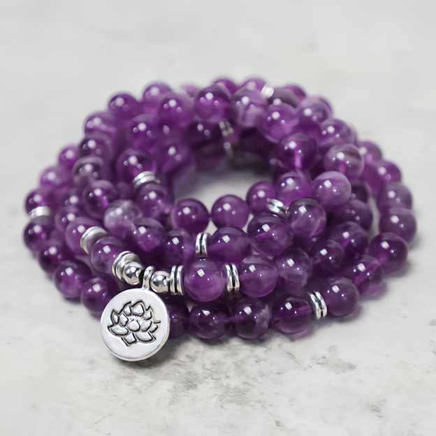 Healing Energy Jewelry: 108 Natural Amethyst Purification Mala Bracelet- EclatDoré