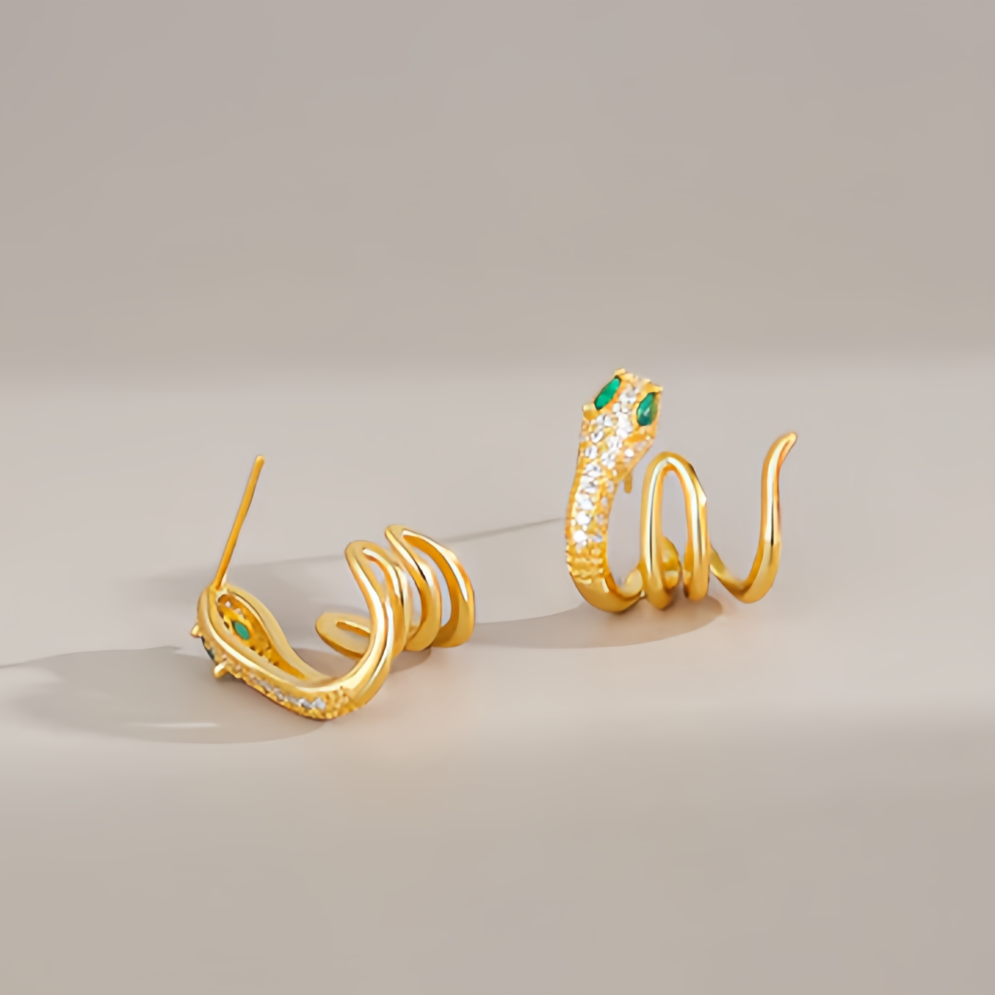 2025 Zodiac Snake Earrings with Emerald Green Eyes - 925 Sterling Silver Serpent Jewelry- EclatDoré