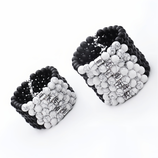 12 Zodiac Signs Natural Matte Stone White Turquoise Beaded Wealth Attraction Bracelet- EclatDoré