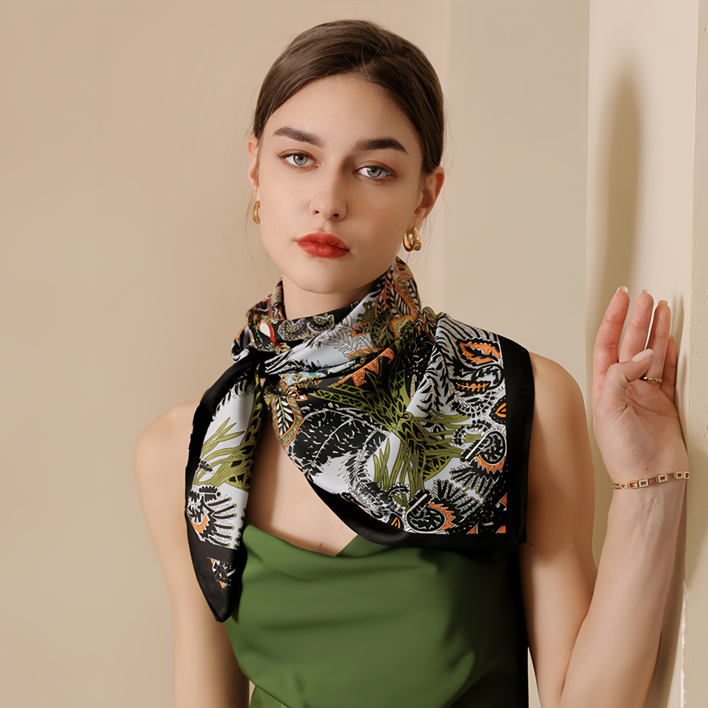 Summer Floral Print Square Scarf - French Vintage Style Chiffon Neck Tie - Breathable Women's Fashion Accessory- EclatDoré