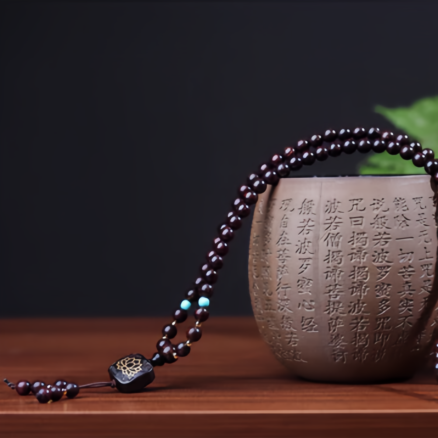 108 Mala Beads Tibetan Small Leaf Red Sandalwood Lotus Balance Bracelet- EclatDoré