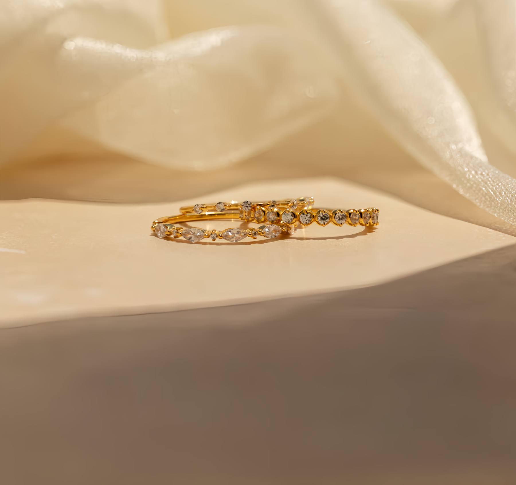 Diamond Stacking Ring ｜ Set of 3 Dainty Gemstone Rings ｜ Crystal Jewelry ｜ Birthday Gift for Girlfriend- EclatDoré