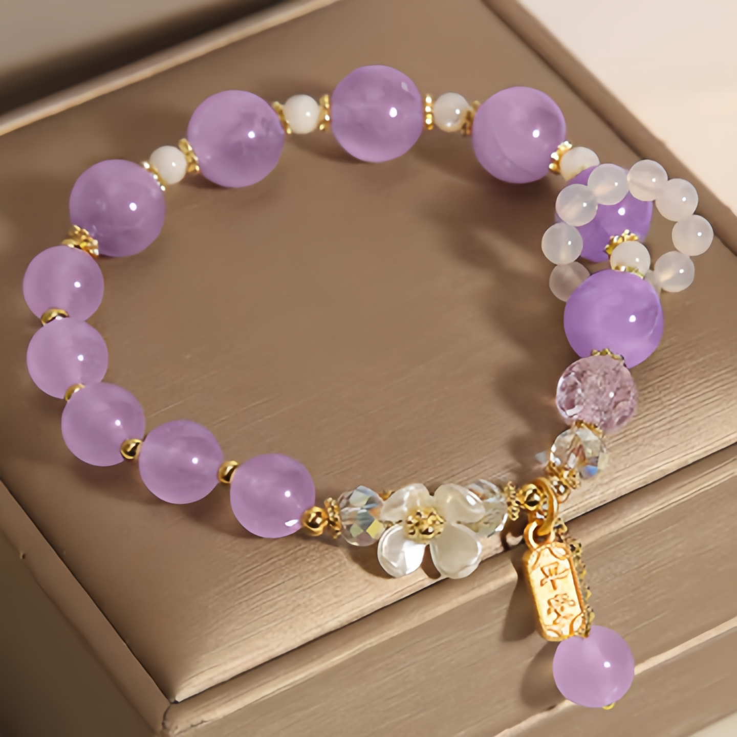 Natural Blue Crystal Amethyst Chalcedony Flower Healing Bracelet- EclatDoré