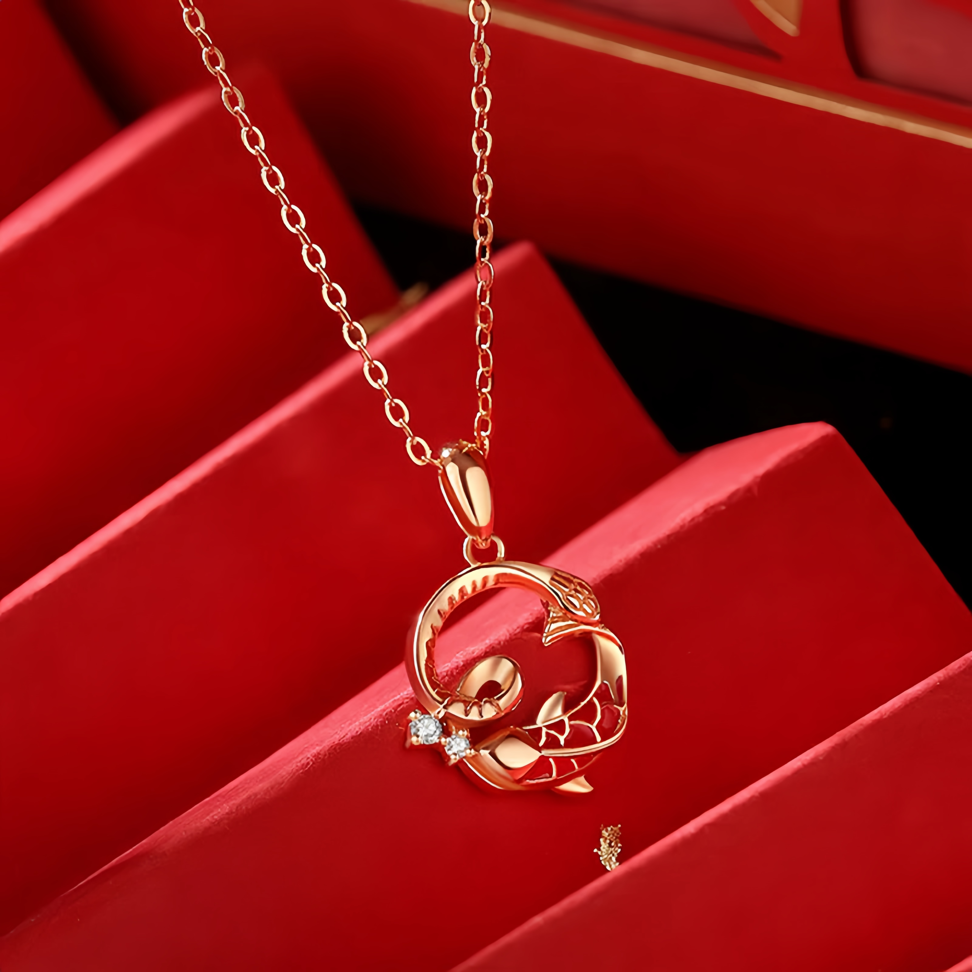 925 Sterling Silver Koi Fish Year Of The Snake Blessing Necklace Pendant – Symbol of Good Luck and Prosperity- EclatDoré