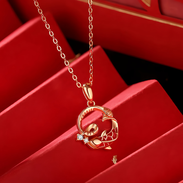 925 Sterling Silver Koi Fish Year Of The Snake Blessing Necklace Pendant – Symbol of Good Luck and Prosperity- EclatDoré