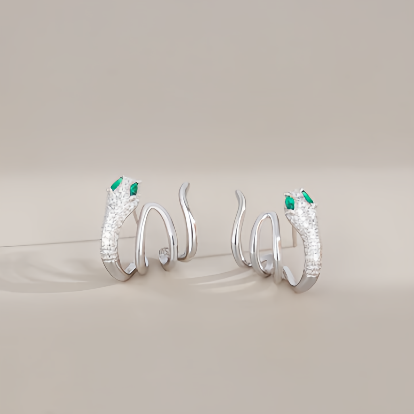 2025 Zodiac Snake Earrings with Emerald Green Eyes - 925 Sterling Silver Serpent Jewelry- EclatDoré