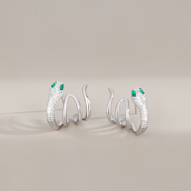 2025 Zodiac Snake Earrings with Emerald Green Eyes - 925 Sterling Silver Serpent Jewelry- EclatDoré