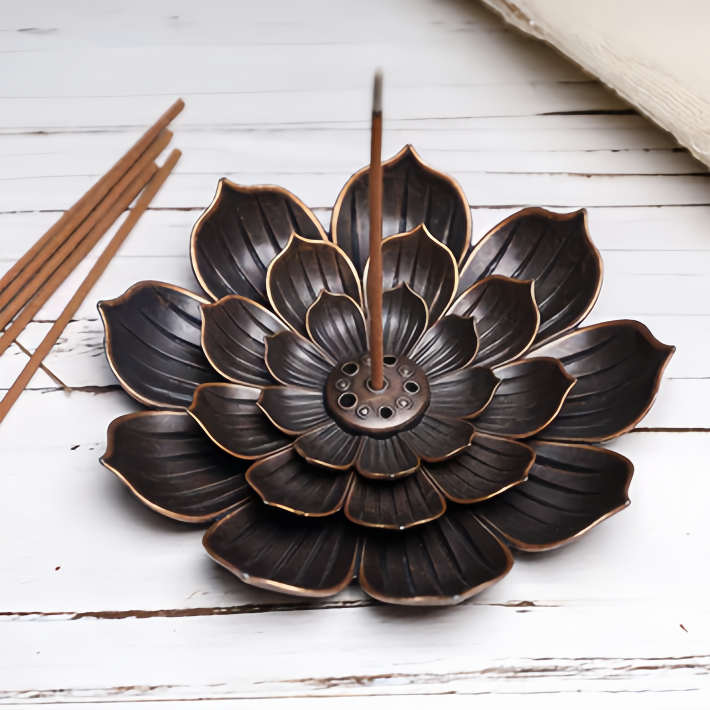 Ntique Bronze 6-Hole Lotus Incense Burner - Handcrafted Zen Home Decor for Meditation, Yoga & Aromatherapy (Eco-Friendly Copper Alloy)- EclatDoré