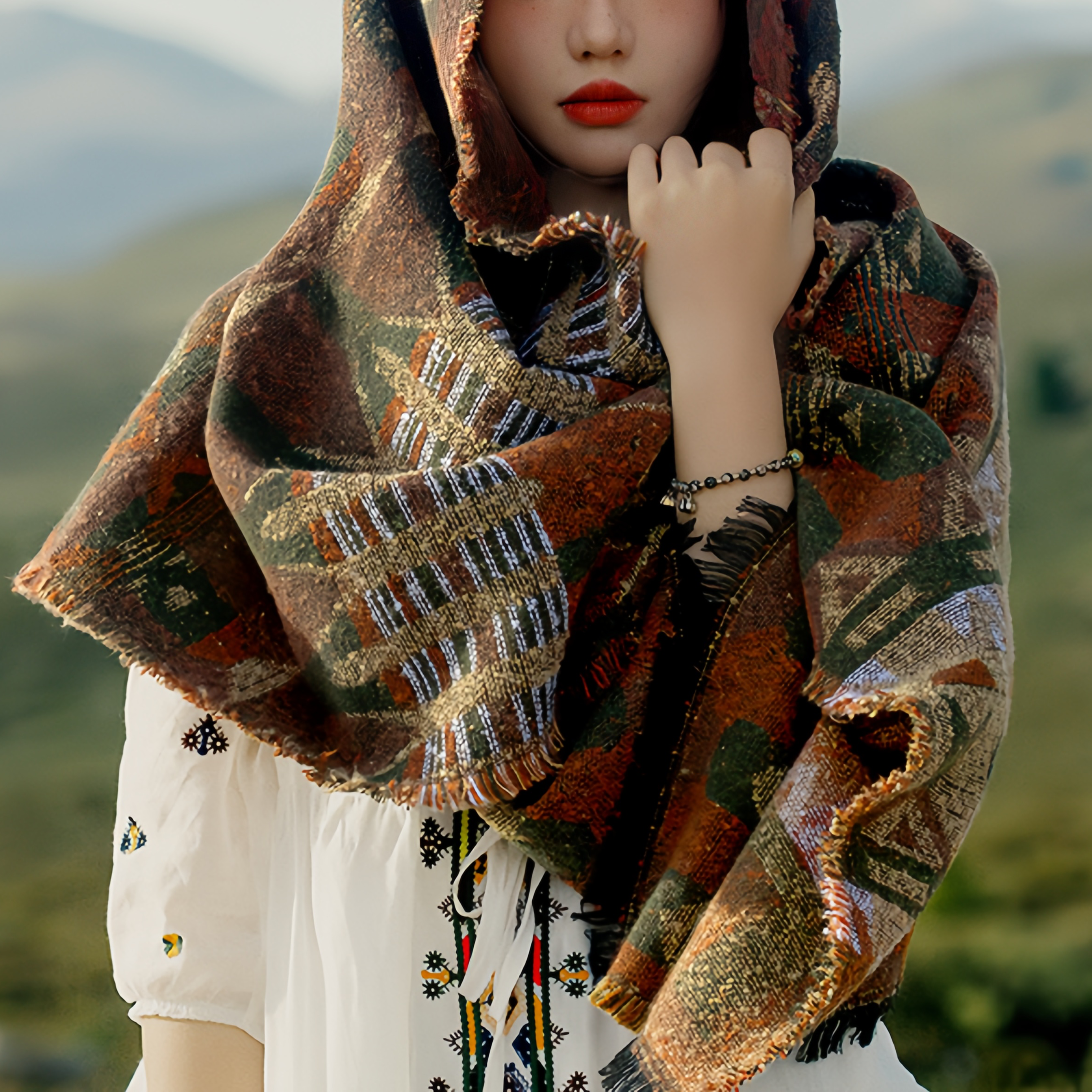 Estilo Europeo Y Americano, Capa De Chal Y Bufanda Con Estampado De Bosque Para Mujeres- EclatDoré