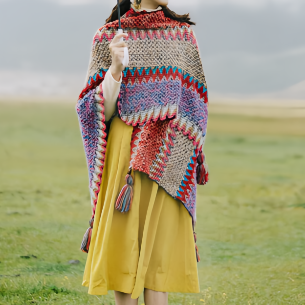 Tibetan Shawl Knitting Warm Cloak Tibetan Tassel Scarf- EclatDoré