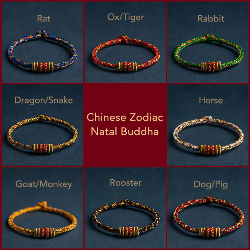 Handmade Chinese Zodiac Natal Buddha Luck Strength Braided String Bracelet -  2025's Top Trend- EclatDoré