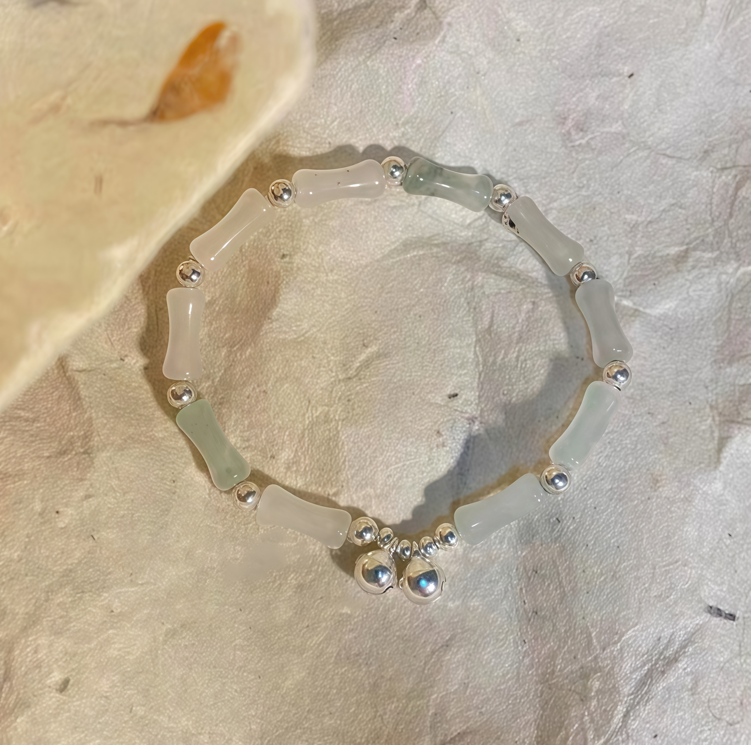 White Jade Bamboo Bell Meditation Bracelet- EclatDoré