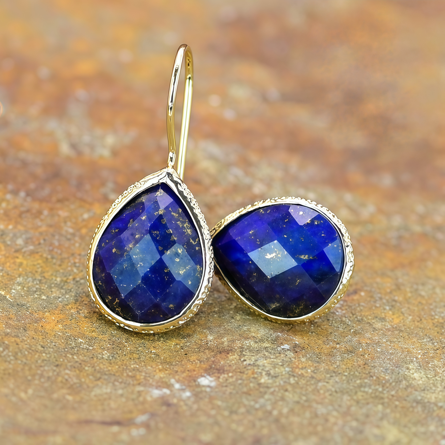 Tibetan Buddhist Natural Lapis Lazuli Teardrop Earrings | Energy Regulating Jewelry- EclatDoré