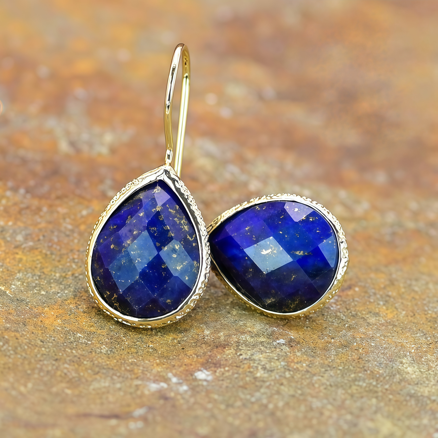 Tibetan Buddhist Natural Lapis Lazuli Teardrop Earrings | Energy Regulating Jewelry- EclatDoré