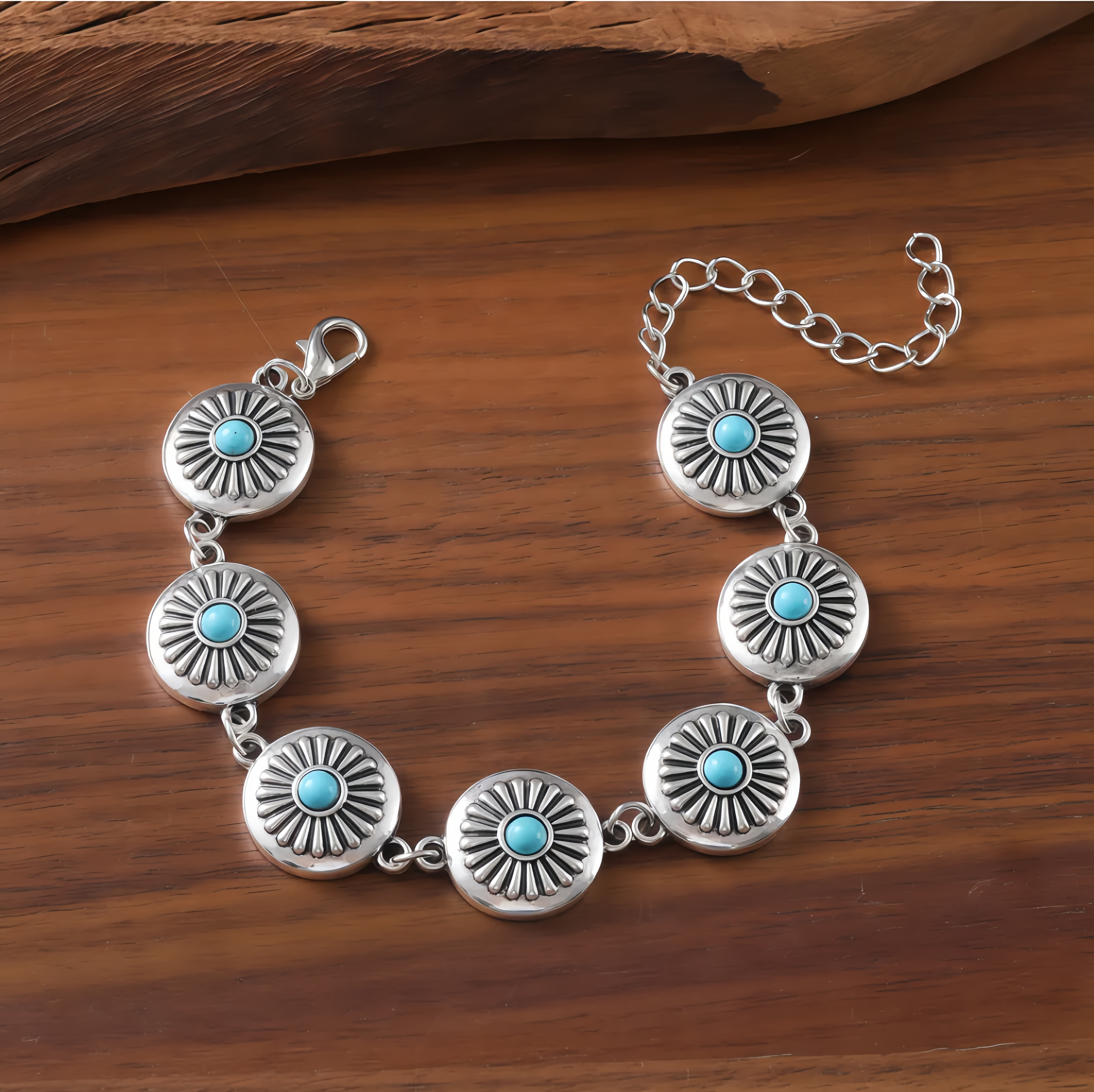 Handmade Turquoise Pumpkin Blossom Healing Bracelet