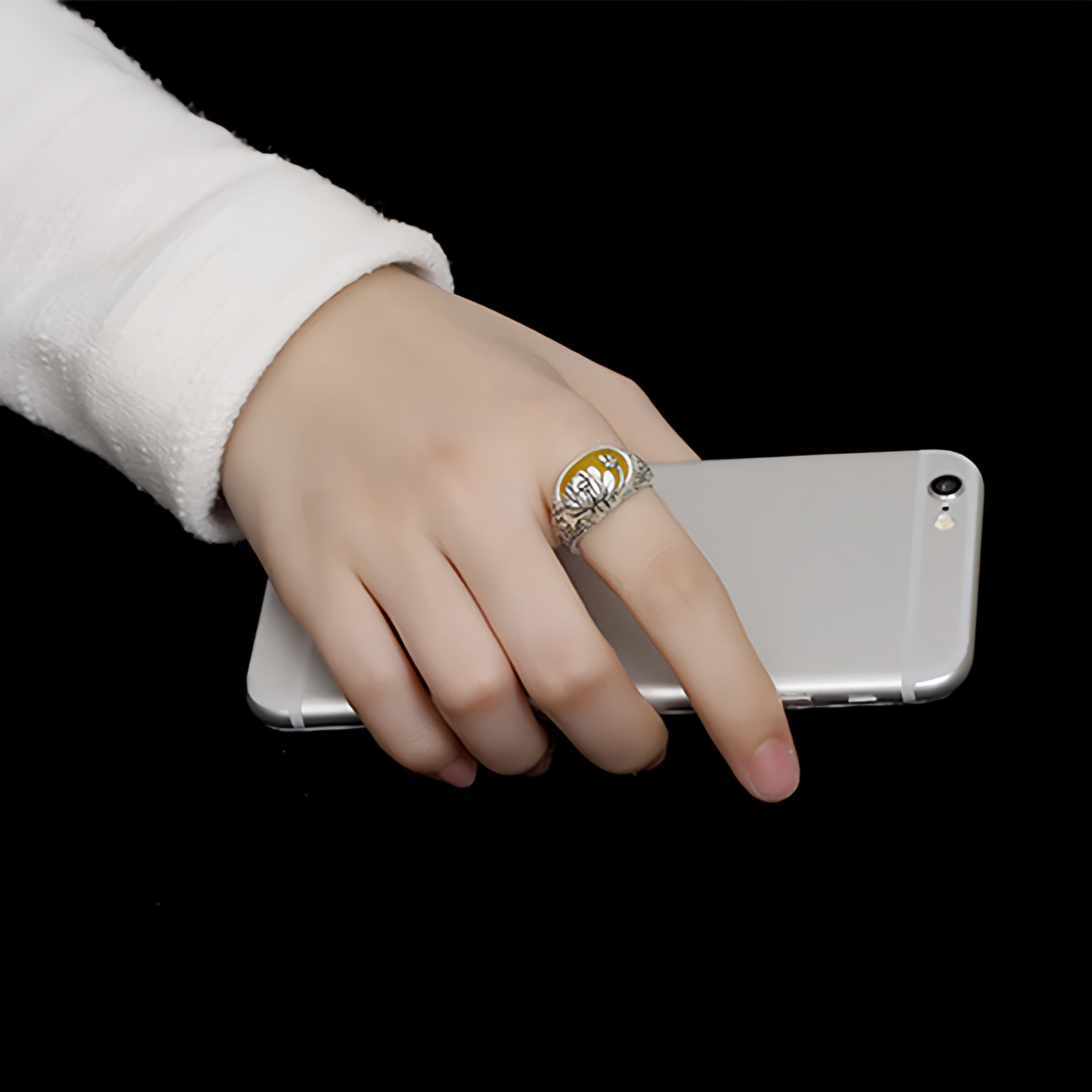 Citrine Lotus Blessing Protection Adjustable Ring