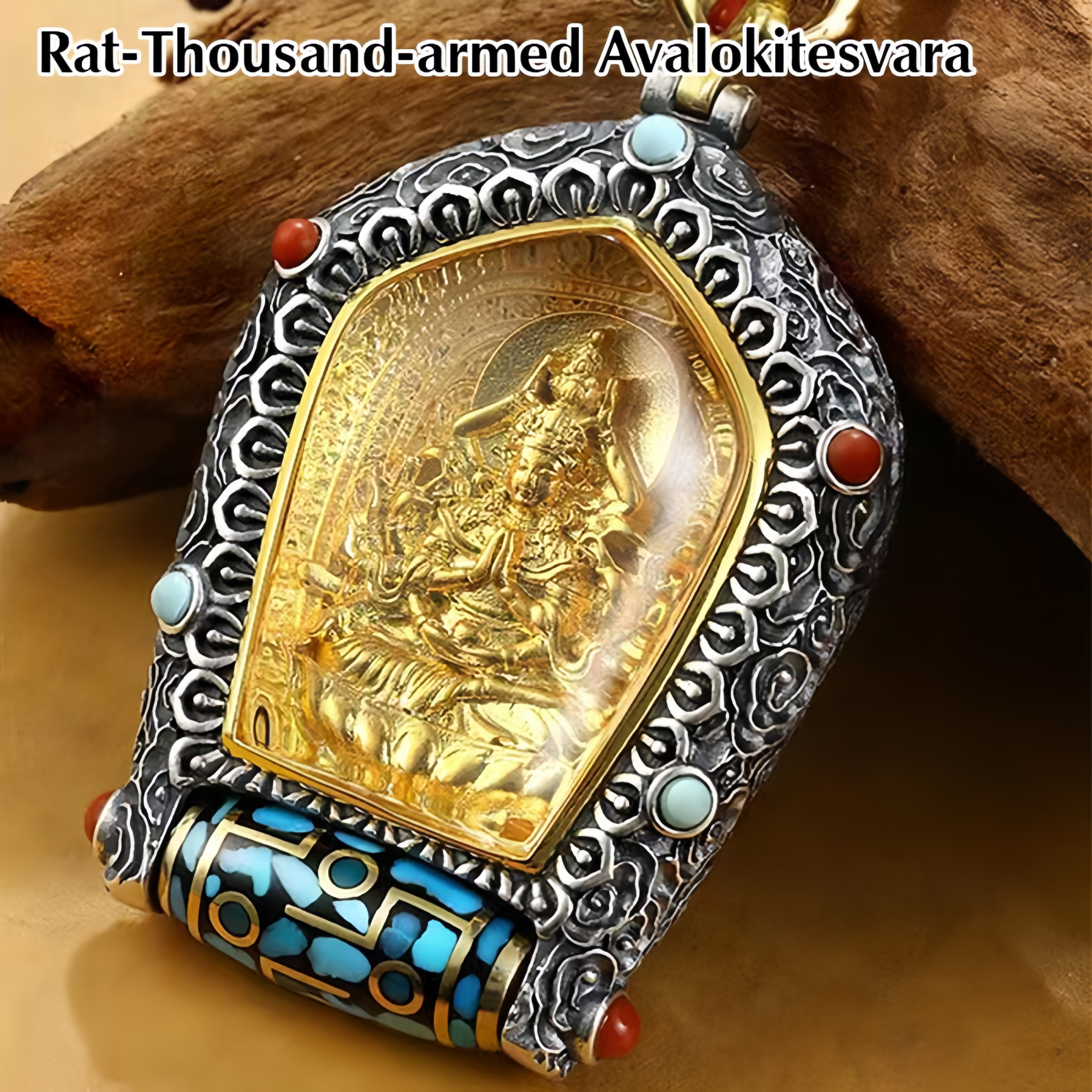 Tibet Chinese Zodiac Natal Buddha Thangka  Prosperity Rotatable Dzi Bead Necklace Pendant- EclatDoré