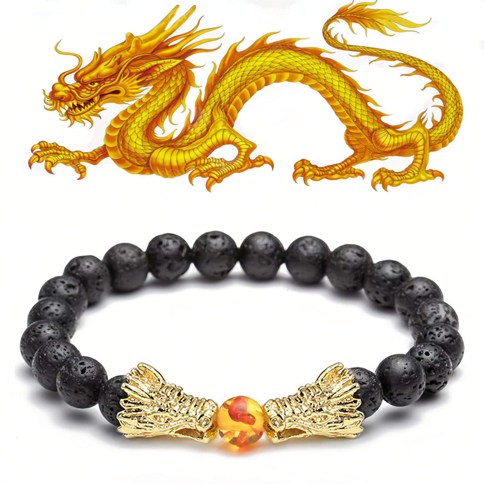White Turquoise Lava Rock Dragon Blessing Beaded Bracelet
