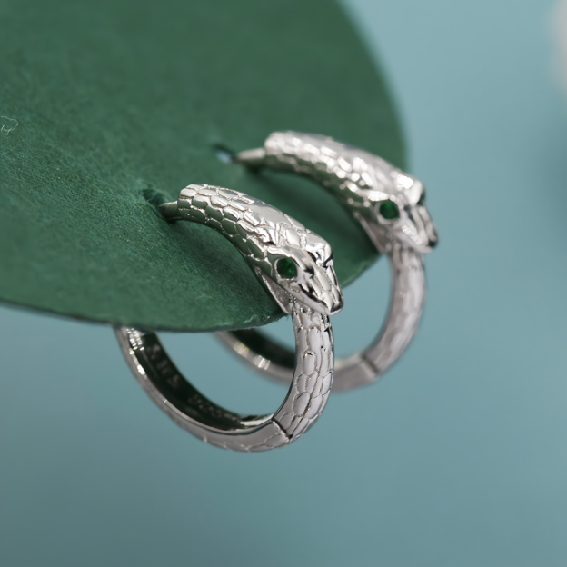 Zodiac Green Zircon Snake Eye Earrings - Adjustable Snake Earrings, Unique Statement Jewelry- EclatDoré