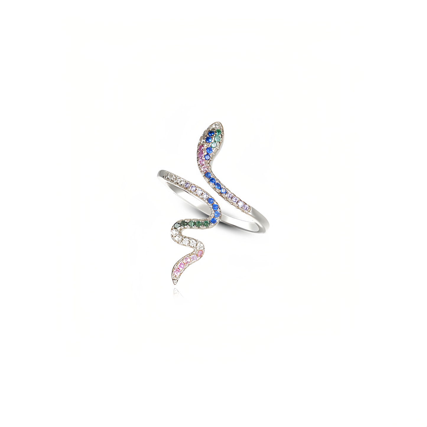 925 Sterling Silver Plated Gold Fashion Personality Snake Geometric  Adjustable Open Ring with Colored Cubic Zirconia - Luxurious Look- EclatDoré