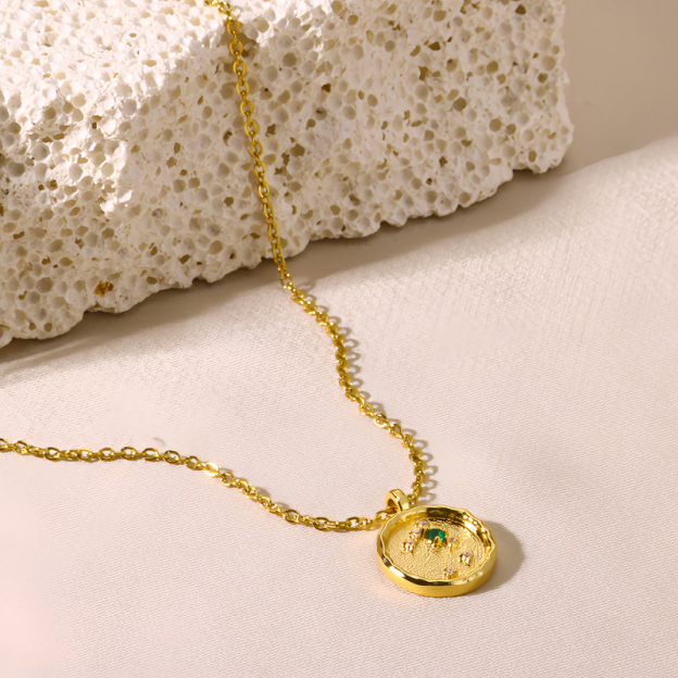 14K Gold Plated Zodiac Star Map Pendant Necklace for All Zodiac Signs – Love Jewelry Gift for Couples- EclatDoré