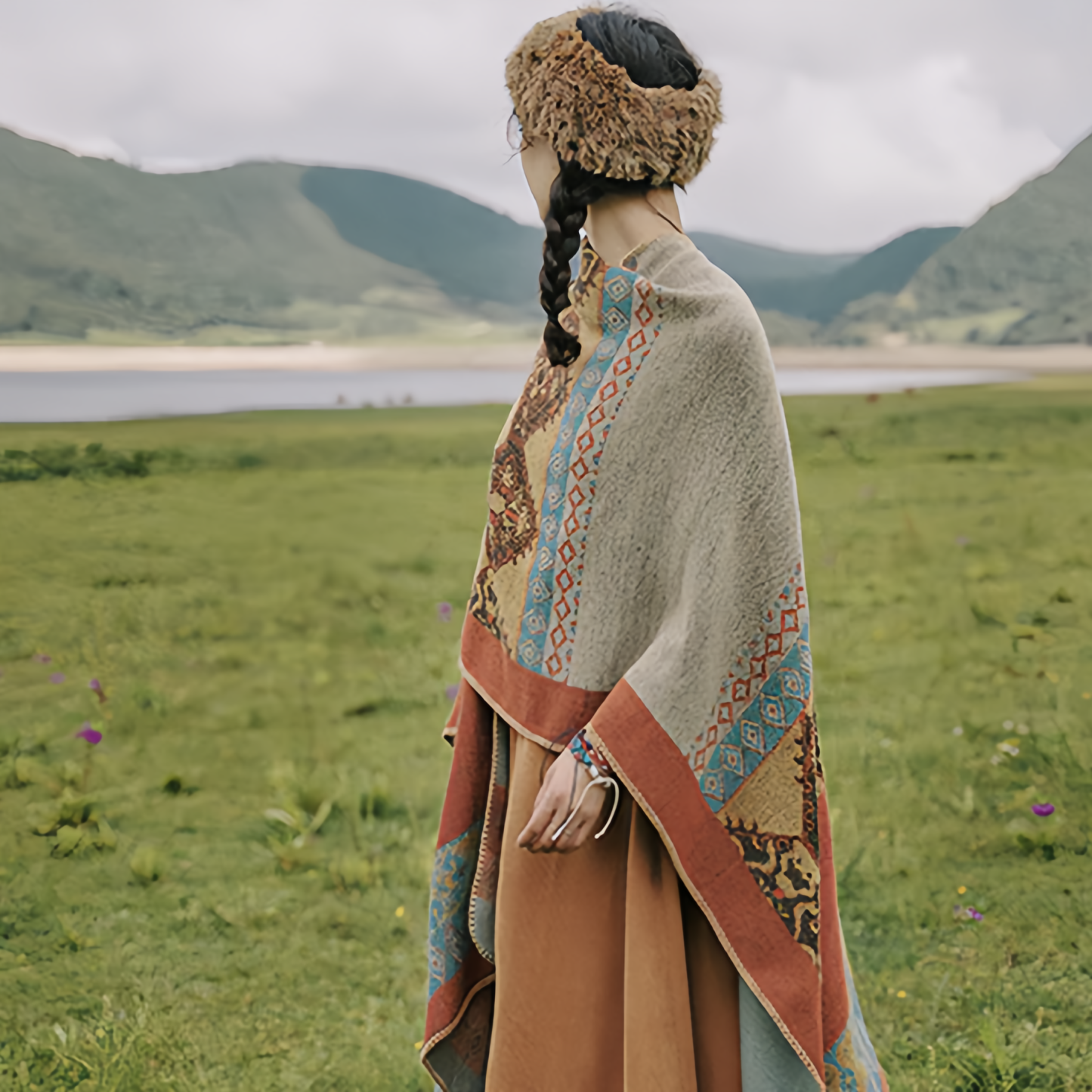 Tibetan Shawl Diamond Pattern Winter Warm Cloak Scarf- EclatDoré