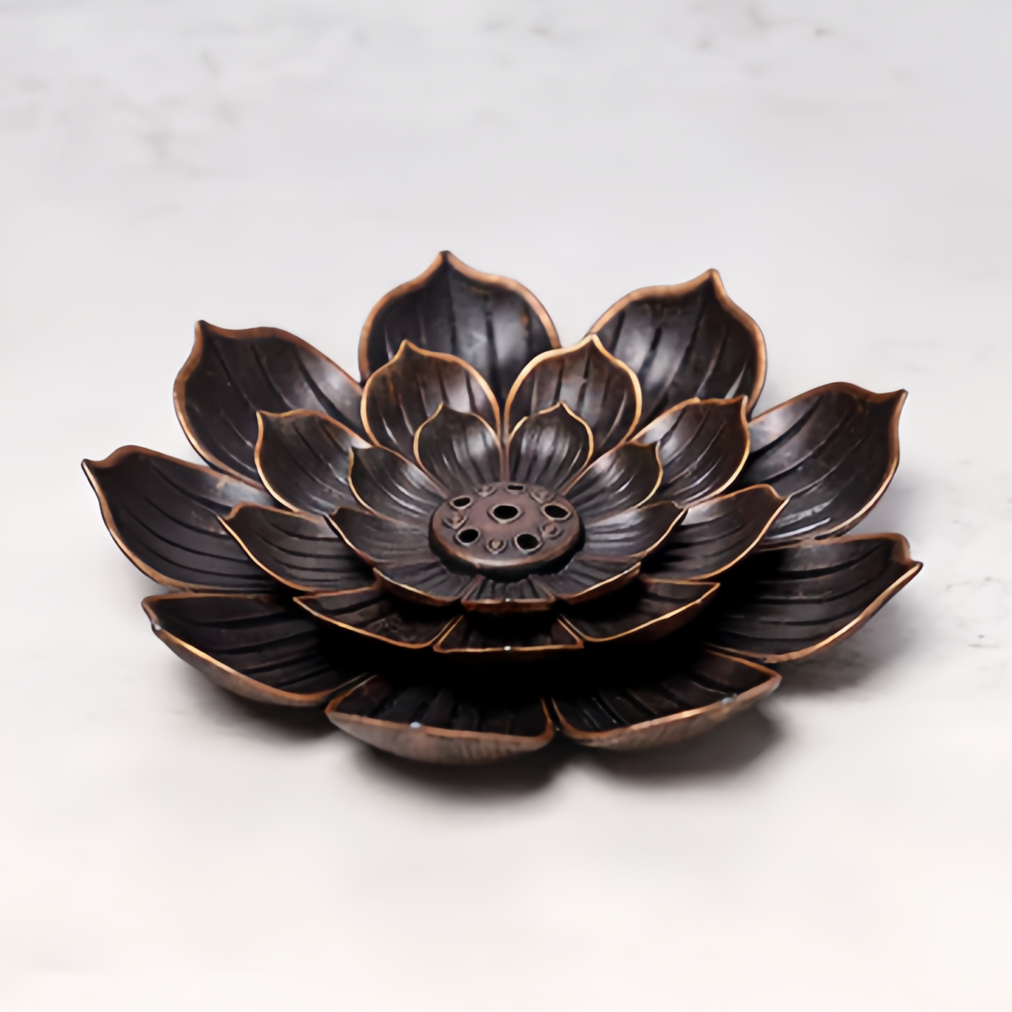 Ntique Bronze 6-Hole Lotus Incense Burner - Handcrafted Zen Home Decor for Meditation, Yoga & Aromatherapy (Eco-Friendly Copper Alloy)- EclatDoré