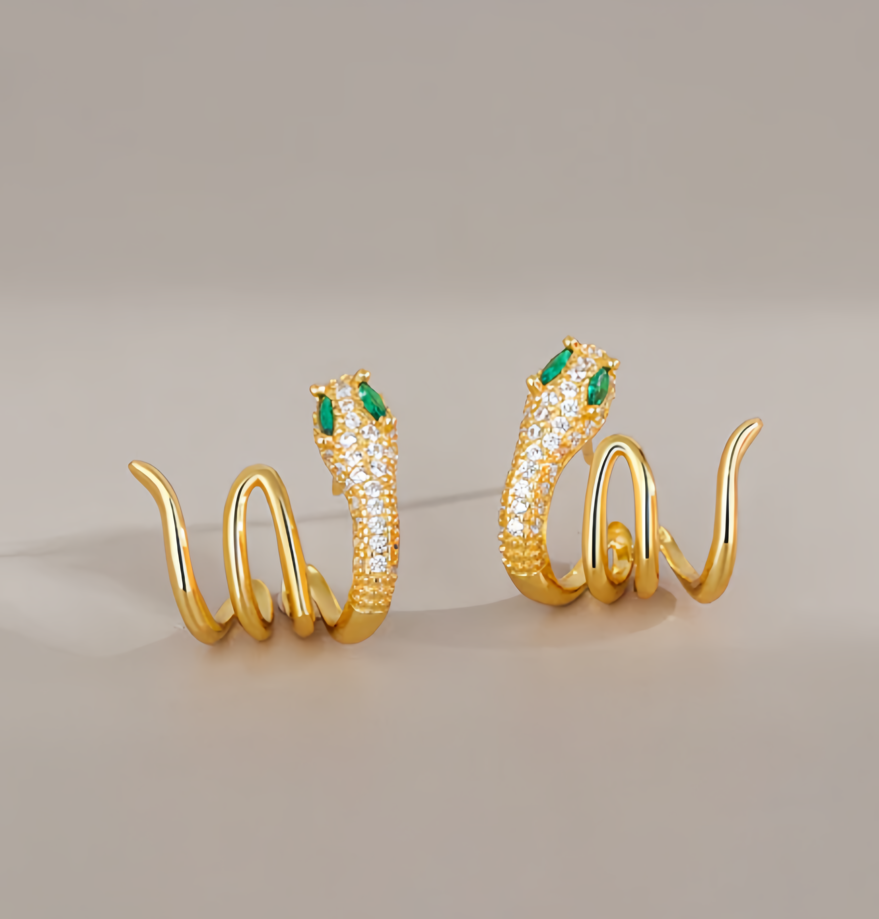 2025 Zodiac Snake Earrings with Emerald Green Eyes - 925 Sterling Silver Serpent Jewelry- EclatDoré
