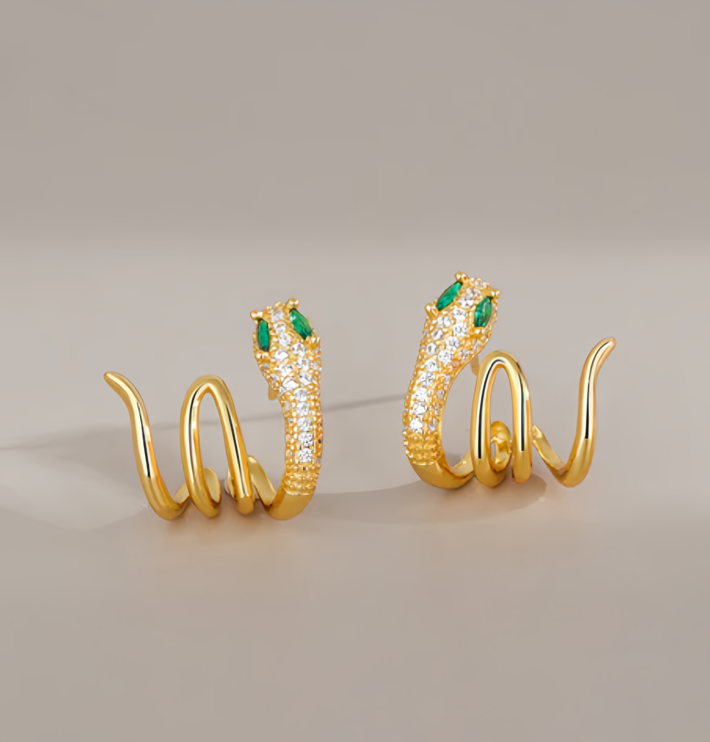 2025 Zodiac Snake Earrings with Emerald Green Eyes - 925 Sterling Silver Serpent Jewelry- EclatDoré