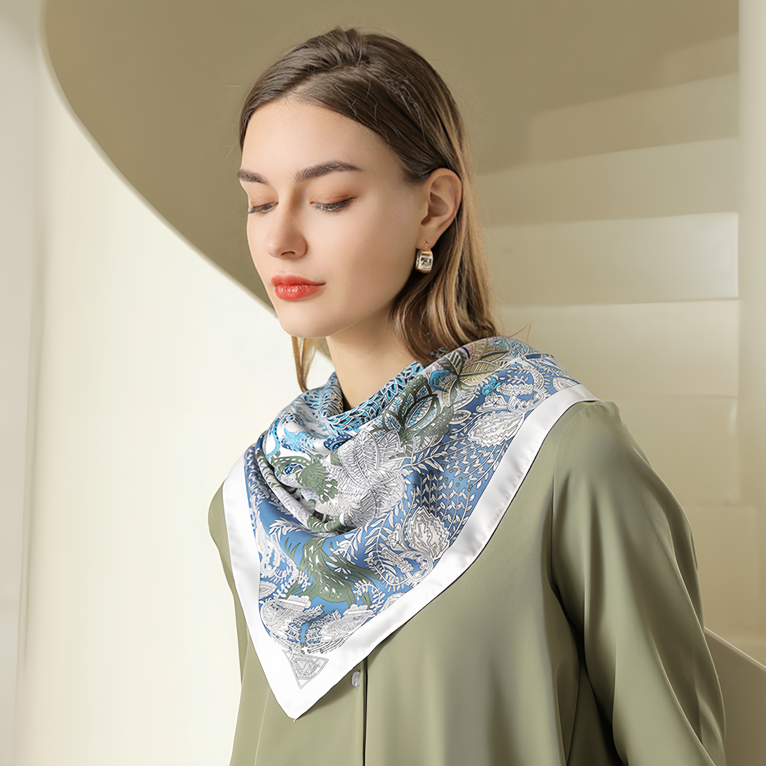 Summer Floral Print Square Scarf - French Vintage Style Chiffon Neck Tie - Breathable Women's Fashion Accessory- EclatDoré