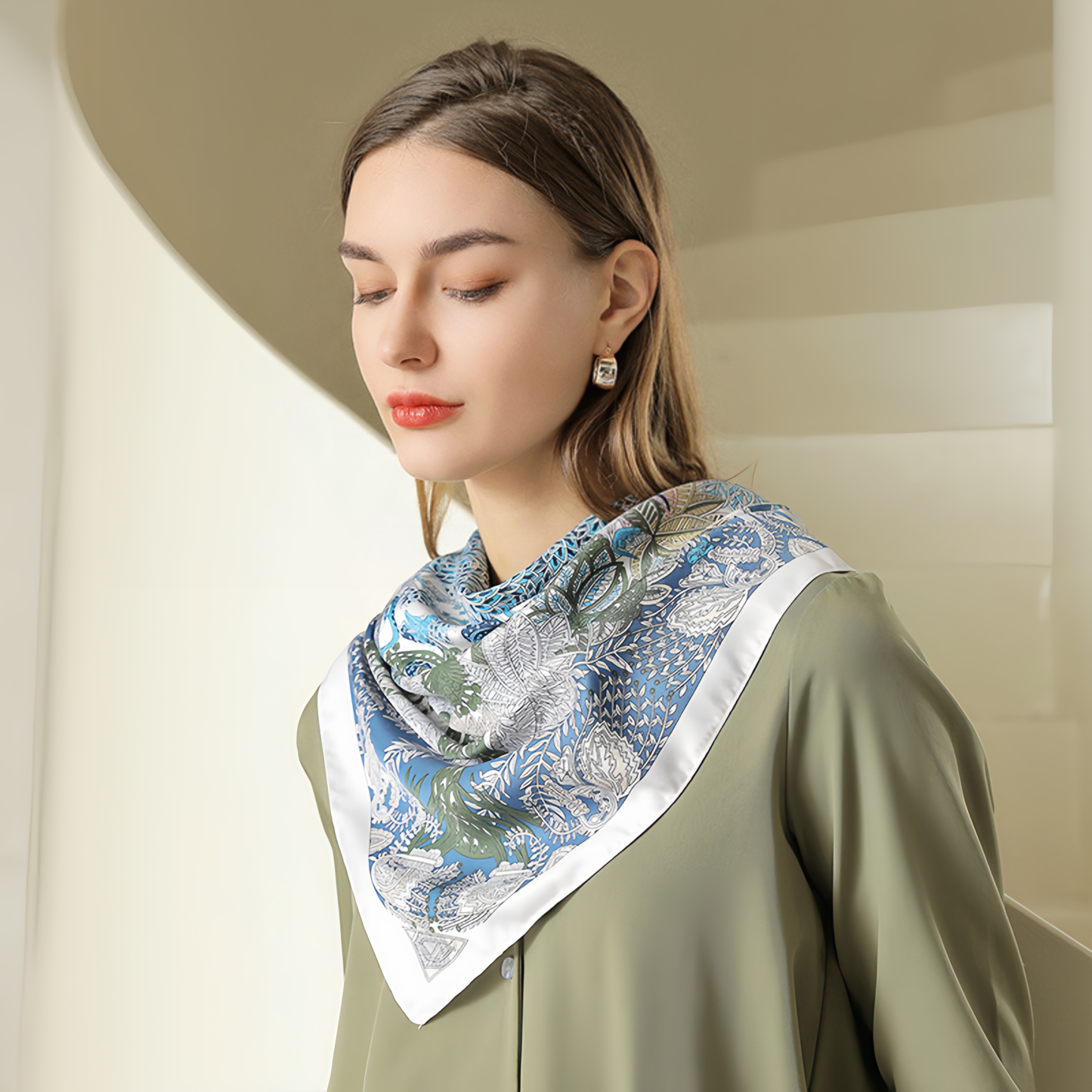 Summer Floral Print Square Scarf - French Vintage Style Chiffon Neck Tie - Breathable Women's Fashion Accessory- EclatDoré