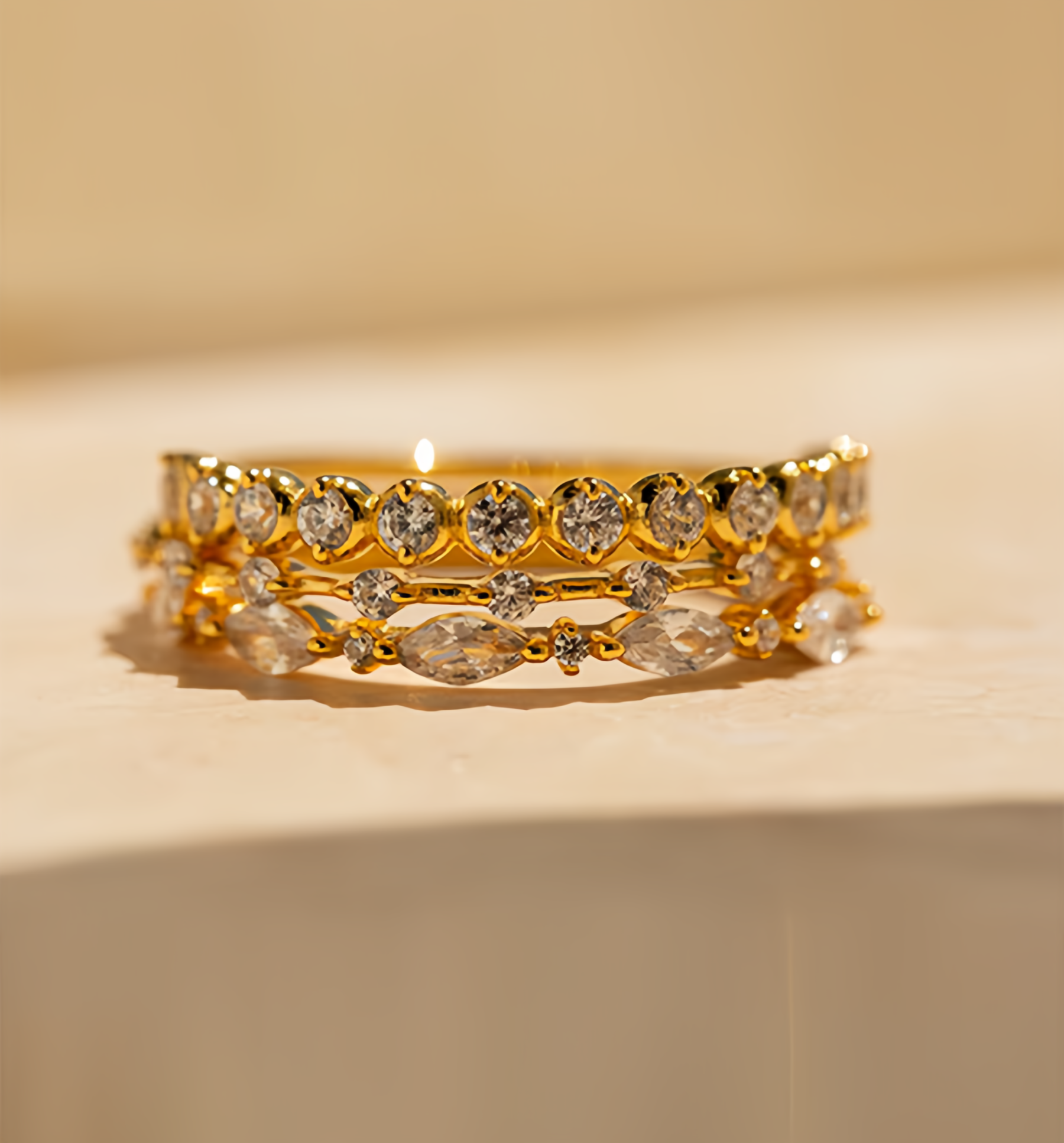 Diamond Stacking Ring ｜ Set of 3 Dainty Gemstone Rings ｜ Crystal Jewelry ｜ Birthday Gift for Girlfriend- EclatDoré