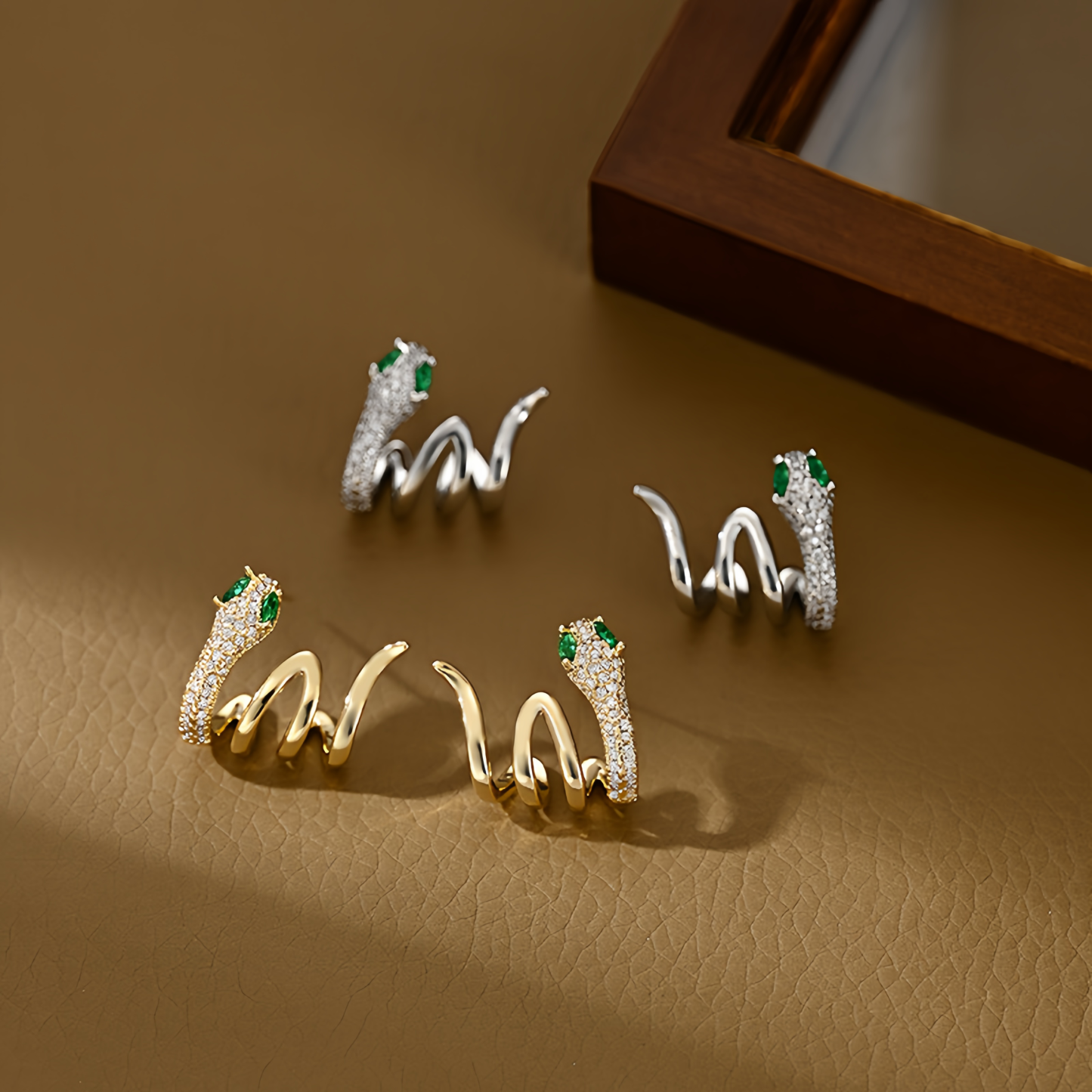 2025 Zodiac Snake Earrings with Emerald Green Eyes - 925 Sterling Silver Serpent Jewelry- EclatDoré