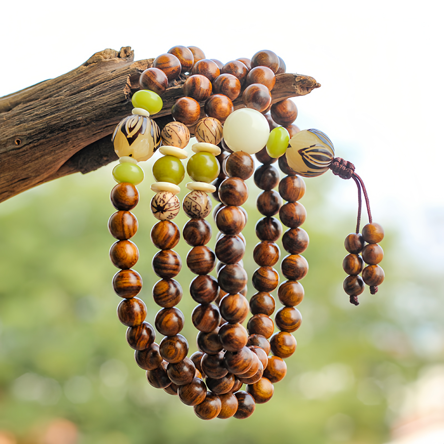 Buddhist Rosewood Mala Protection Bracelet - 108 Natural Wood Meditation Beads for Stress Relief & Spiritual Balance- EclatDoré