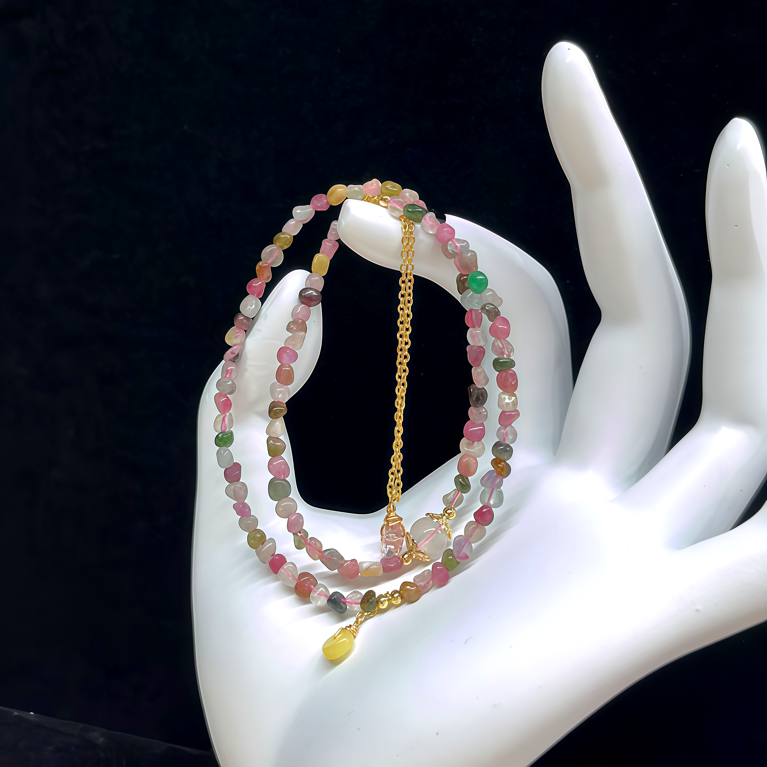 Peaceful Guidance - Tourmaline Hamsa Charm Bracelet- EclatDoré