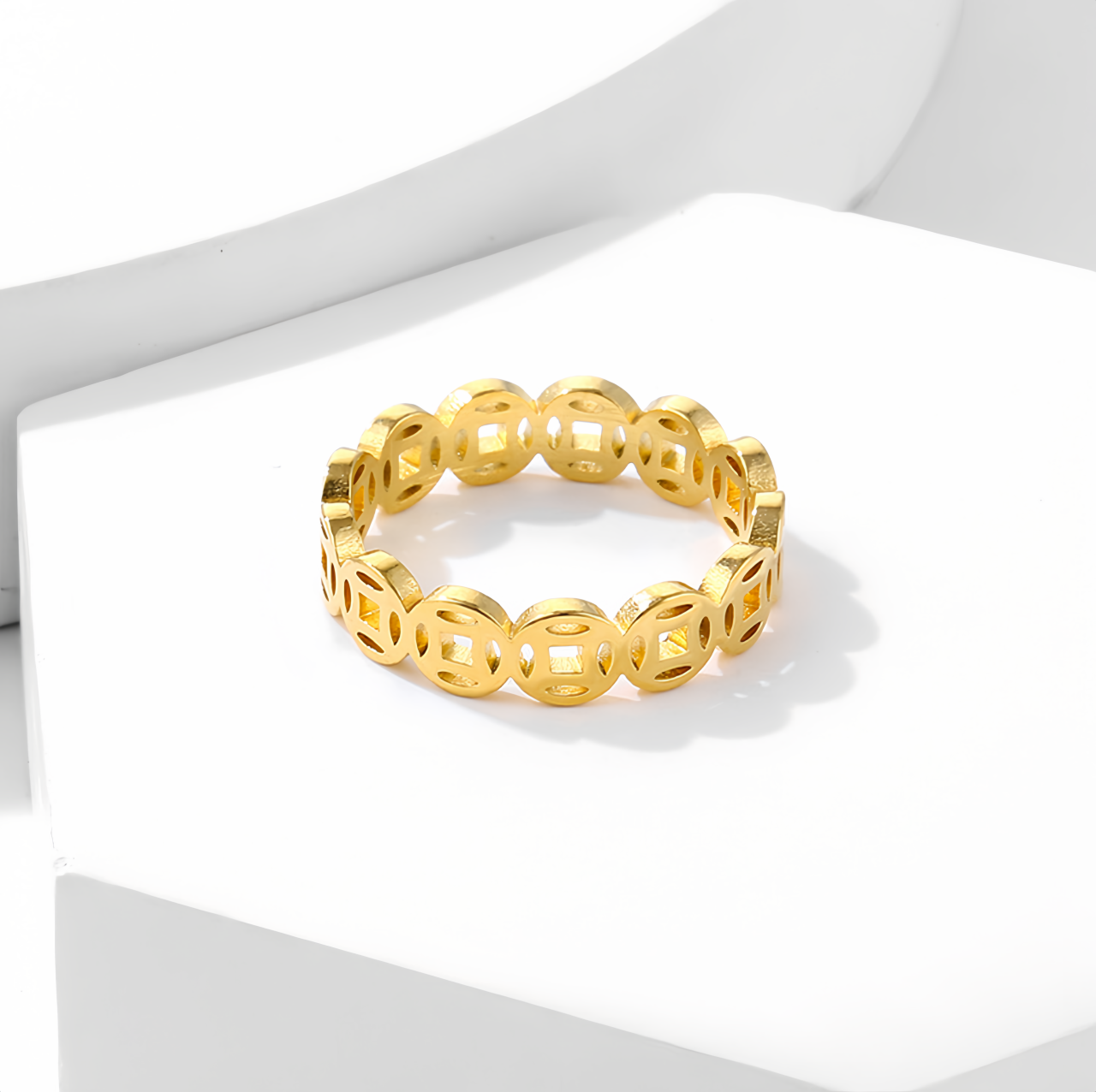 Vintage 18K Gold Plated Lucky Money Coin Ring for  Men & Women - Adjustable Stackable Fortune Attraction Jewelry- EclatDoré