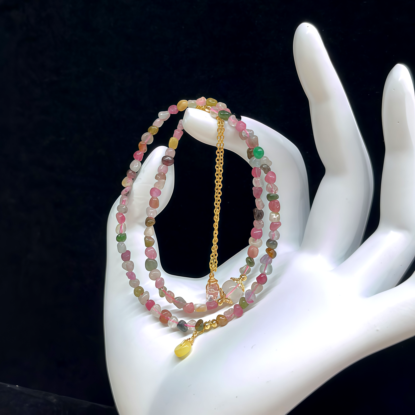 Peaceful Guidance - Tourmaline Hamsa Charm Bracelet- EclatDoré