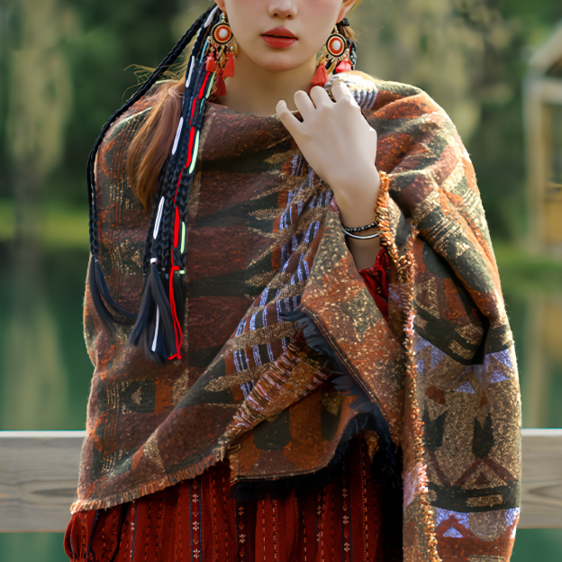 Estilo Europeo Y Americano, Capa De Chal Y Bufanda Con Estampado De Bosque Para Mujeres- EclatDoré