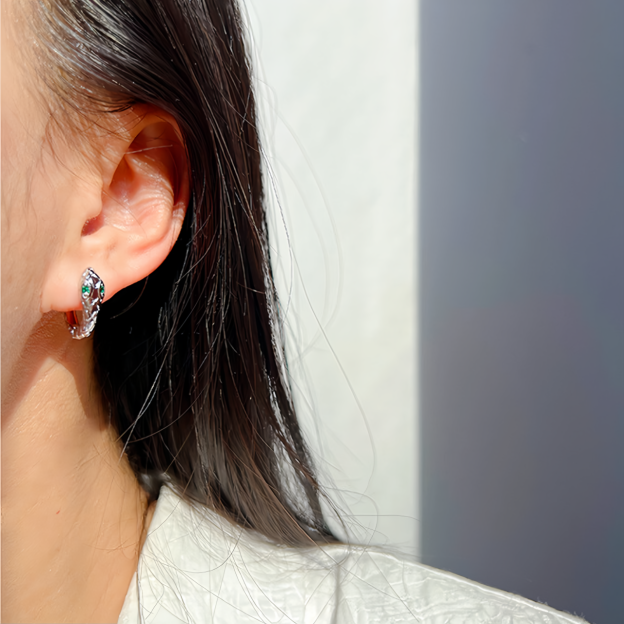 Zodiac Green Zircon Snake Eye Earrings - Adjustable Snake Earrings, Unique Statement Jewelry- EclatDoré