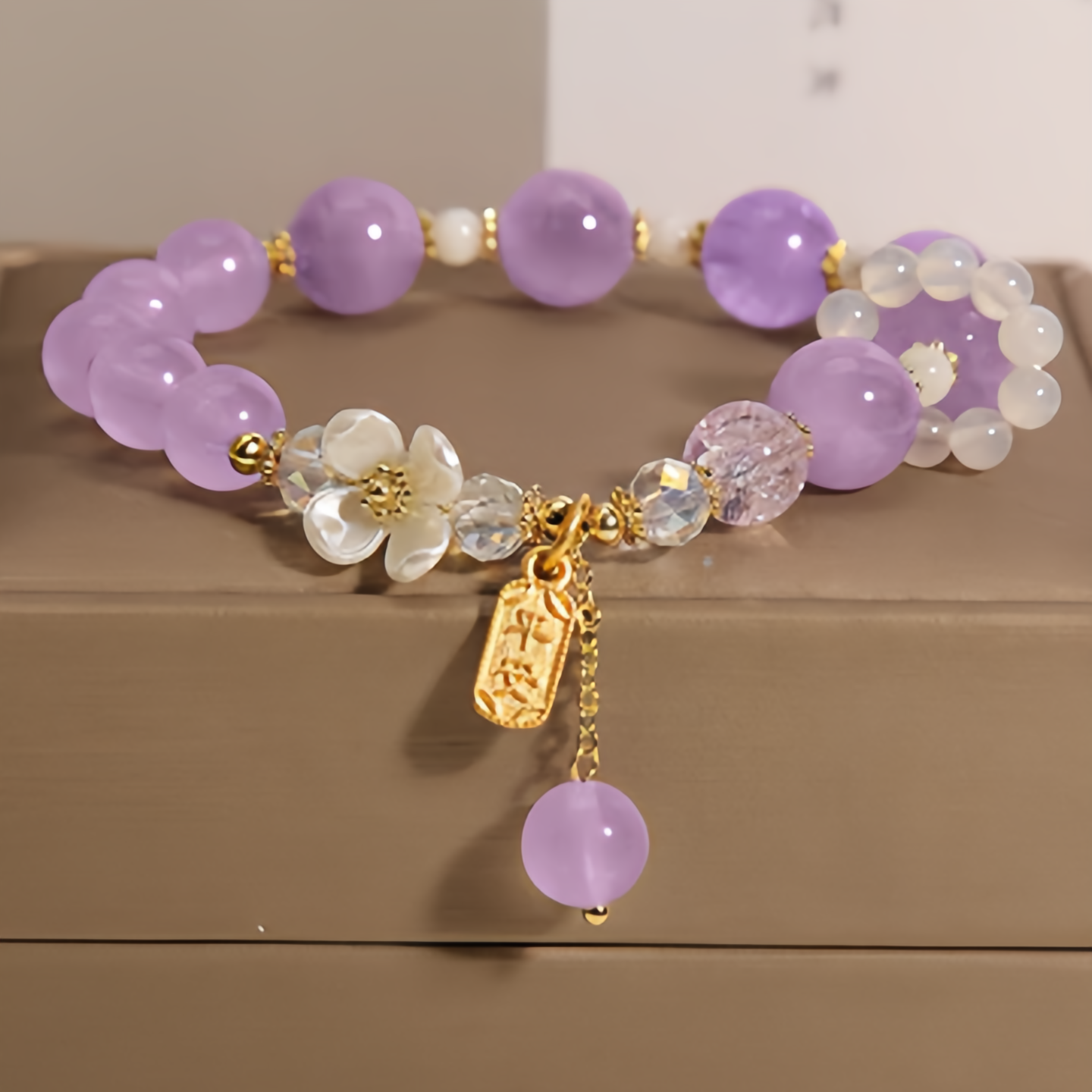Natural Blue Crystal Amethyst Chalcedony Flower Healing Bracelet- EclatDoré